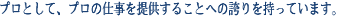 プロとして、プロの仕事を提供することへの誇りを持っています。